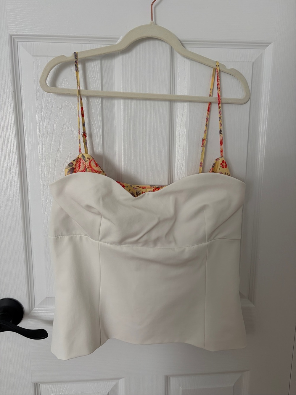 Zara White Bustier Camisole with Floral-Strap Detail